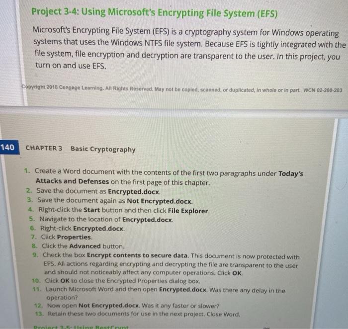 Solved Project 3-4: Using Microsoft's Encrypting File System | Chegg.com