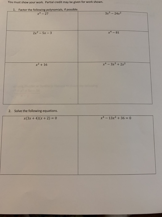 Solved You must show your work. Partial credit may be given | Chegg.com