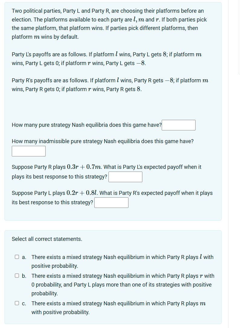 Solved Two political parties, Party L and Party R, ﻿are | Chegg.com