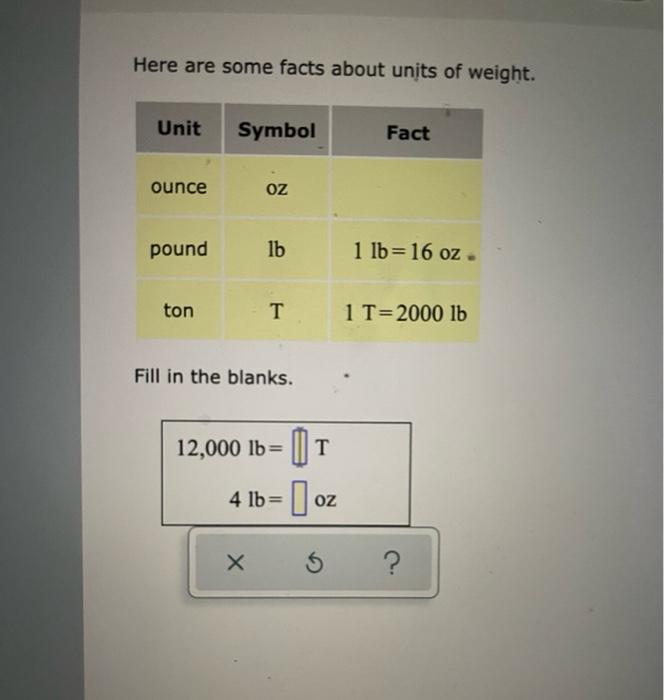 Solved Here are some facts about units of weight. Unit