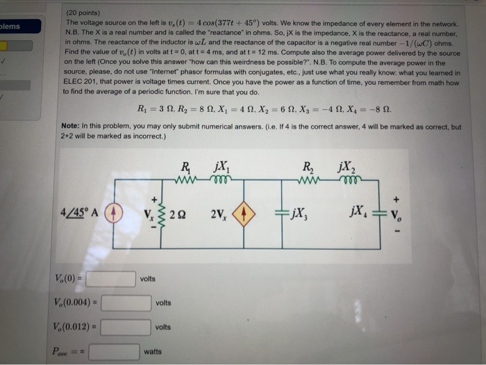 Solved Blems (20 Points) The Voltage Source On The Left Is | Chegg.com