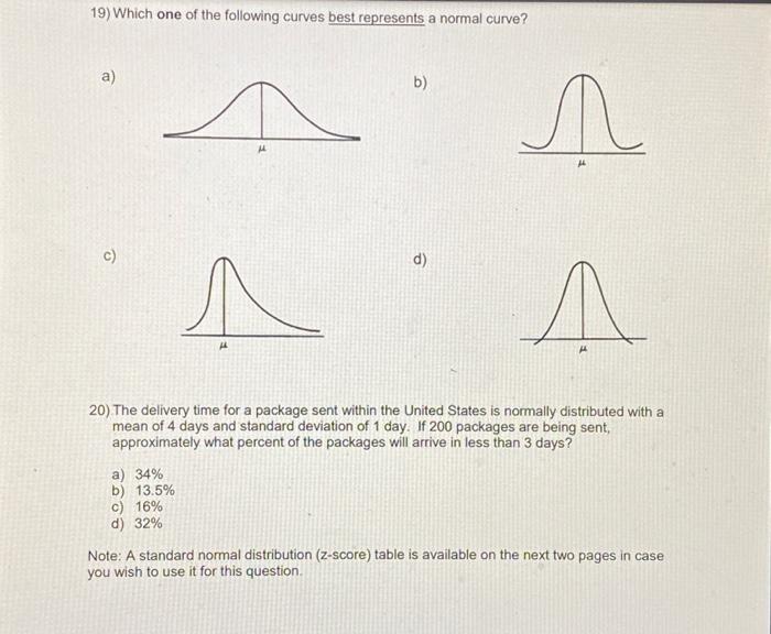 Solved 19) Which one of the following curves best represents | Chegg.com