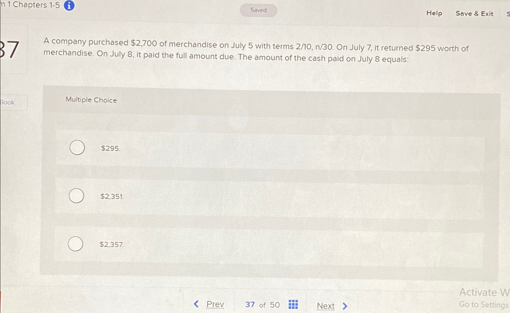 Solved M 1 Chapters 1-5\\n(i)\\nhelp\\nsove & Exit\\na 