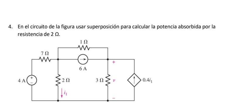 Solved 4. En el circuito de la figura usar superposición | Chegg.com