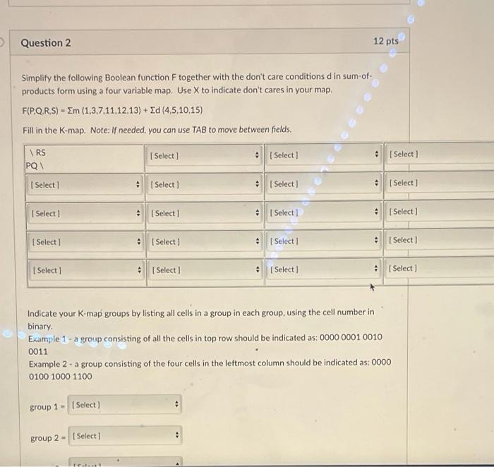 Solved Question 2 12 Pts Simplify The Following Boolean | Chegg.com