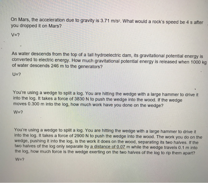Solved On Mars, the acceleration due to gravity is 3.71 m/s.