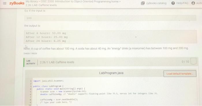 Solved = zyBooks My library CISC 2330 Introduction to Object | Chegg.com