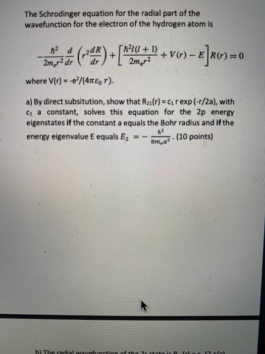 Solved The Schrodinger equation for the radial part of the | Chegg.com