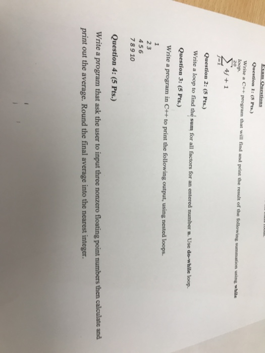 Solved Exam Questions Question 1: (5 Pts.) Write a C++ | Chegg.com
