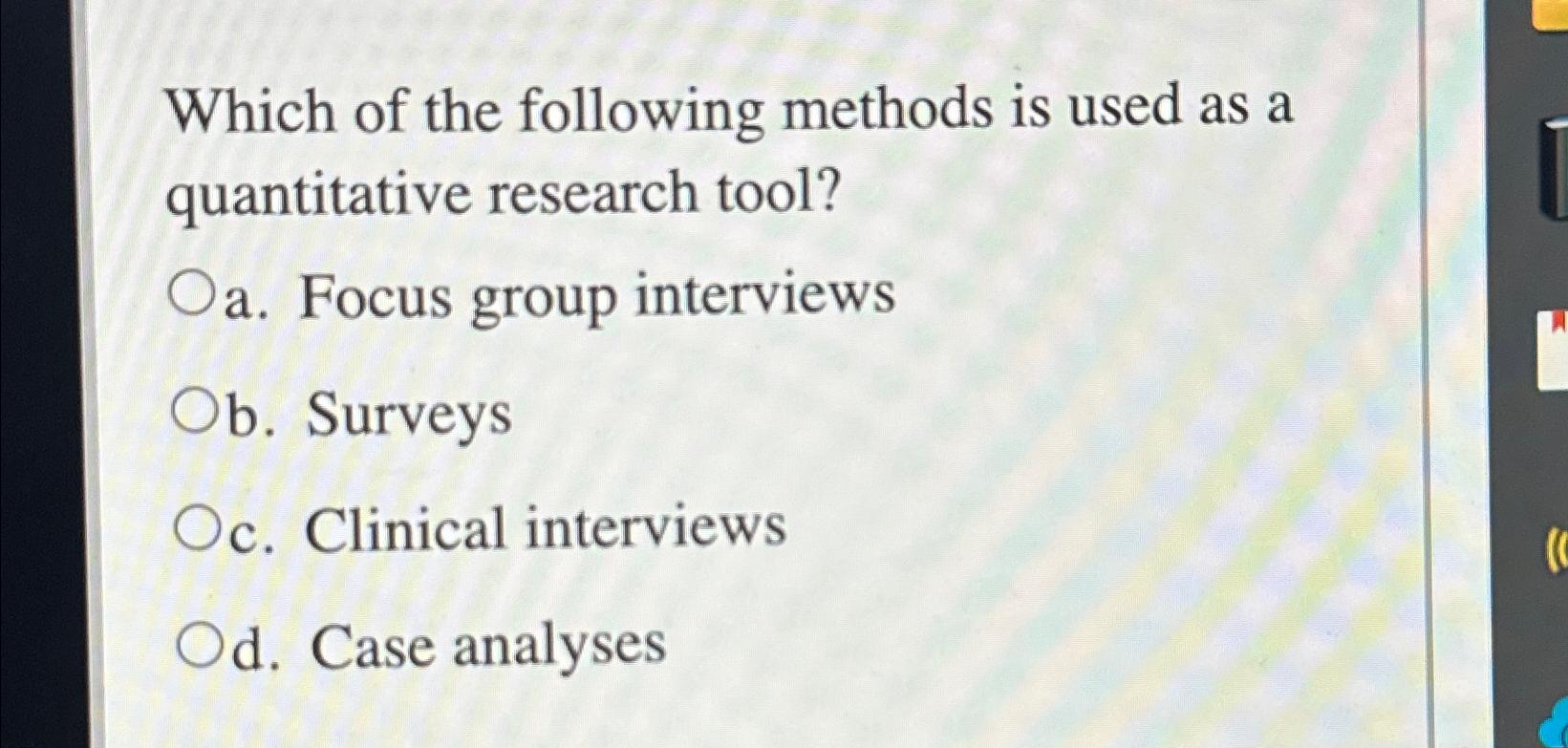 Solved Which Of The Following Methods Is Used As A | Chegg.com