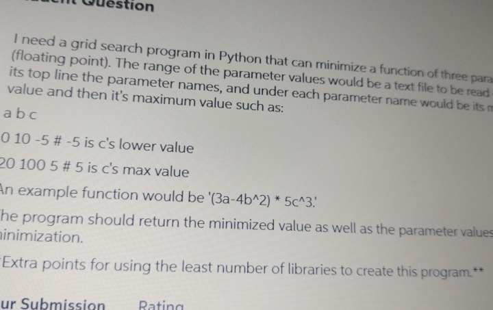 Solved I need a grid search program in Python that can | Chegg.com