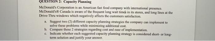 mcdonalds capacity planning
