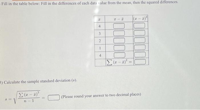 Solved -Fill in the table below: Fill in the differences of | Chegg.com