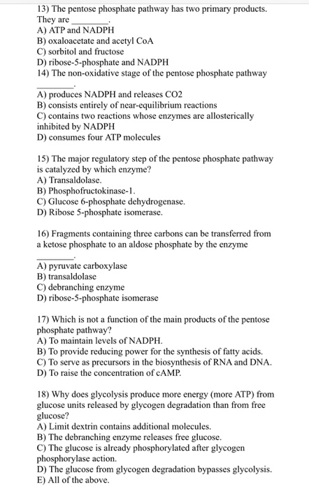 Solved 13) The pentose phosphate pathway has two primary | Chegg.com