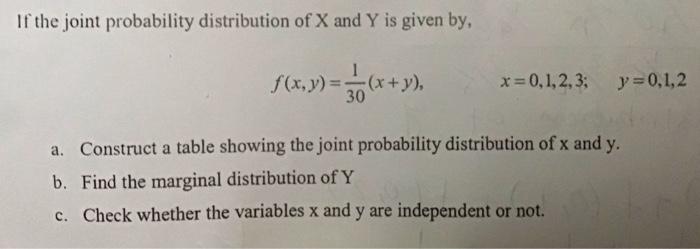 Solved If the joint probability distribution of X and Y is | Chegg.com