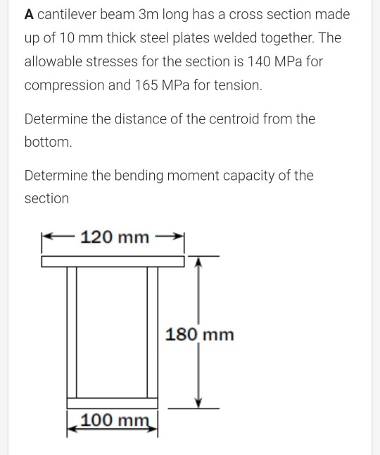 Solved A Cantilever Beam 3m Long Has A Cross Section Made Up Chegg Com