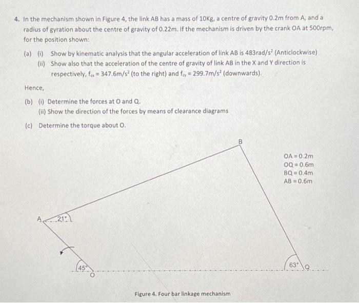 Solved 4. In the mechanism shown in Figure 4 , the link AB | Chegg.com