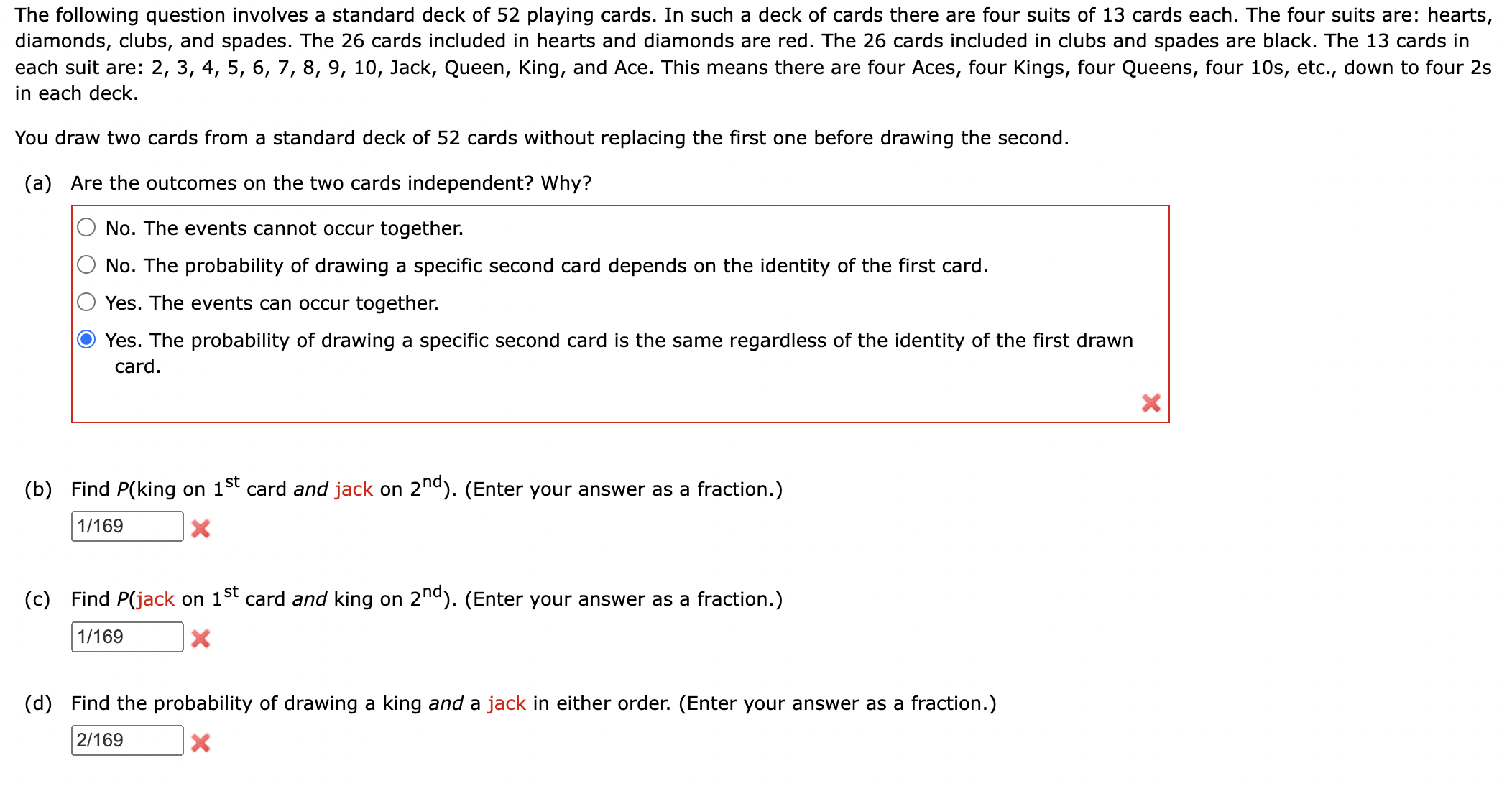Solved The following question involves a standard deck of 52