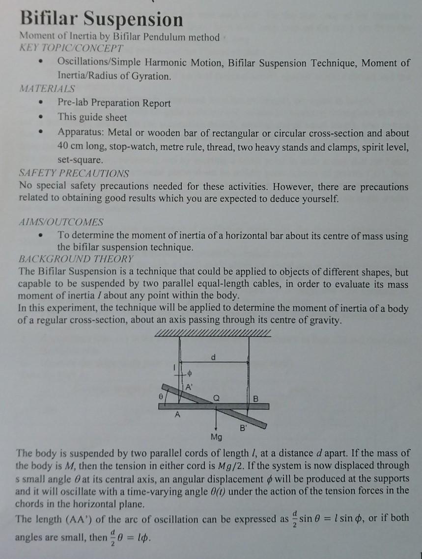 bifilar suspension experiment conclusion