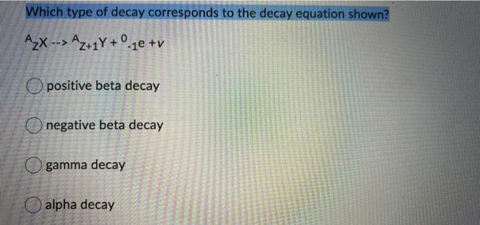 Solved Which type of decay corresponds to the decay equation | Chegg.com