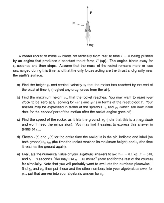 Solved F M Mg A Model Rocket Of Mass M Blasts Off Vertically | Chegg.com