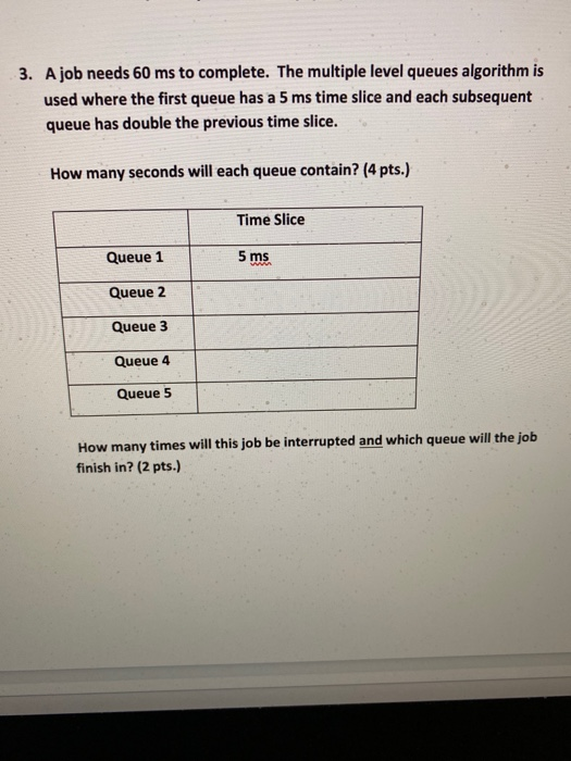 Solved 3. A job needs 60 ms to complete. The multiple level | Chegg.com