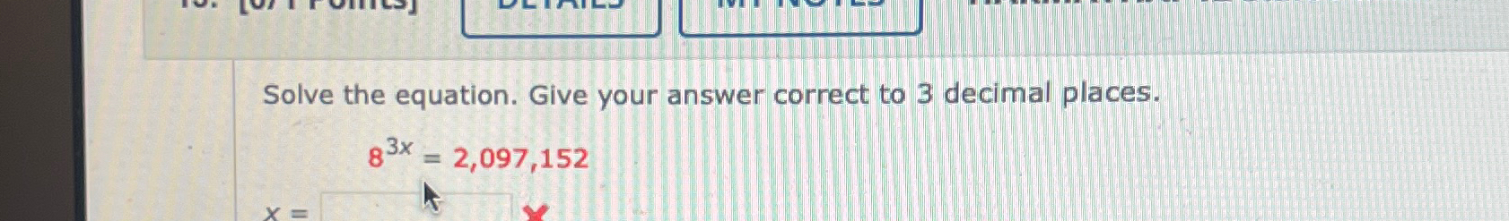 Solved Solve the equation. Give your answer correct to 3 | Chegg.com