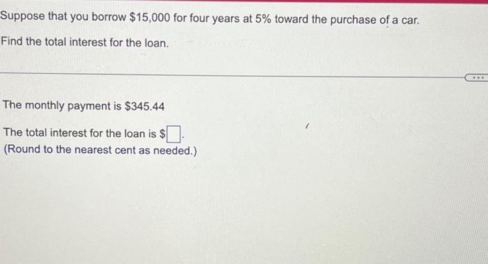 Solved Suppose That You Borrow $15,000 For Four Years At 5% | Chegg.com