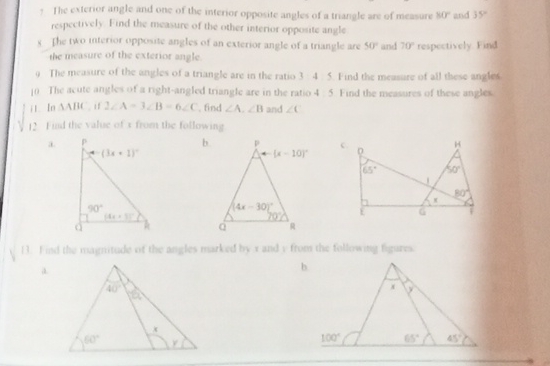 Solved 1 ﻿Ihe cxterior angle and one of the interior | Chegg.com