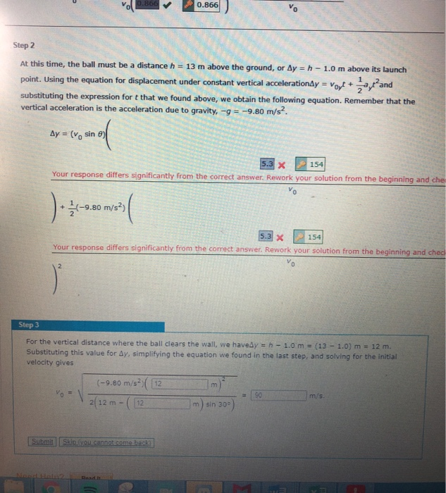 Physics Home Run Problem Solved Tutorial Exercise A home run is hit in such a way | Chegg.com