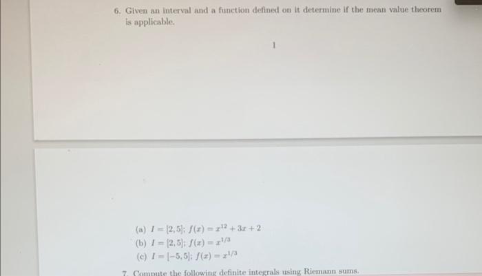 Solved 6. Given an interval and a function defined on it | Chegg.com