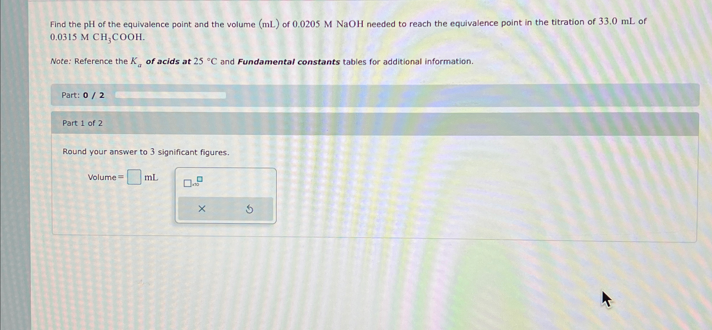 Solved Find the pH ﻿of the equivalence point and the volume | Chegg.com