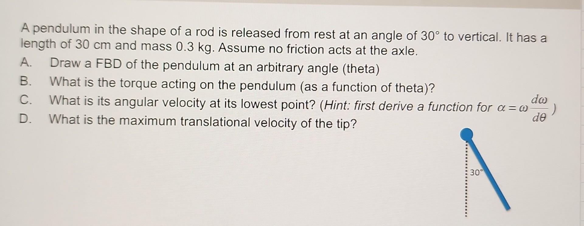 Solved A pendulum in the shape of a rod is released from | Chegg.com