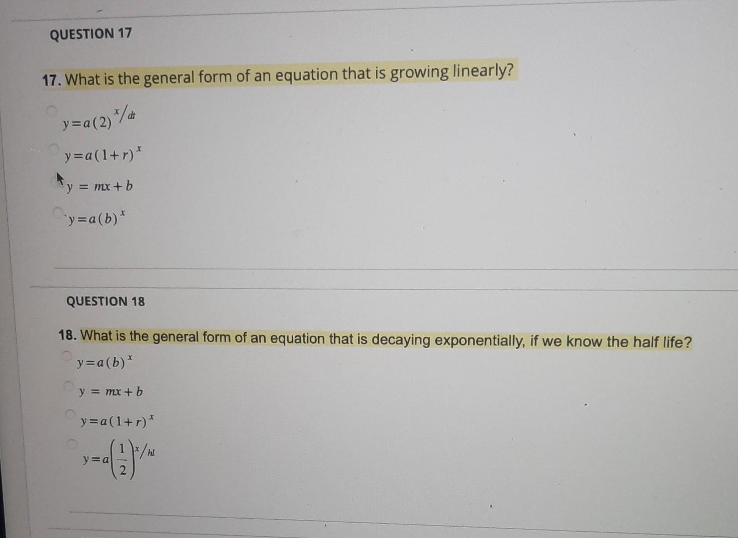 Solved 17. What is the general form of an equation that is | Chegg.com