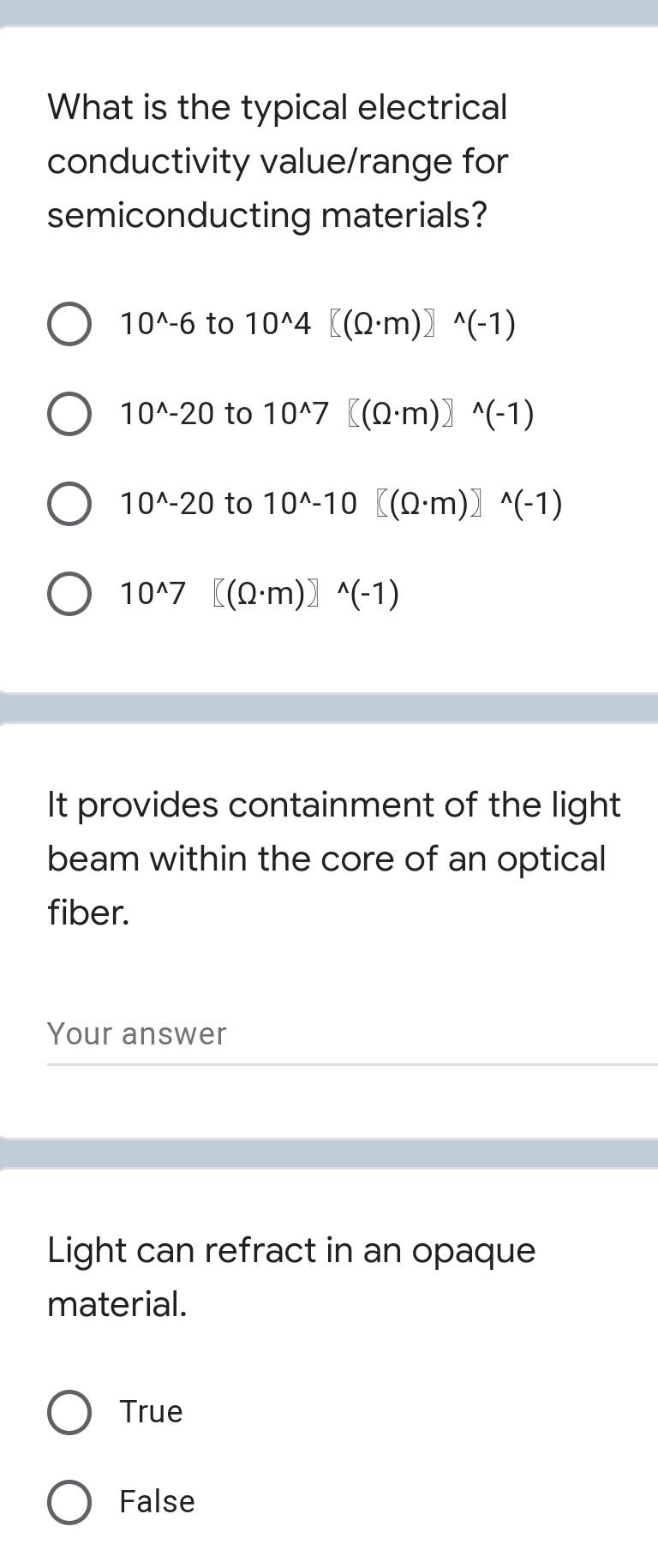 Solved What is the typical electrical conductivity | Chegg.com