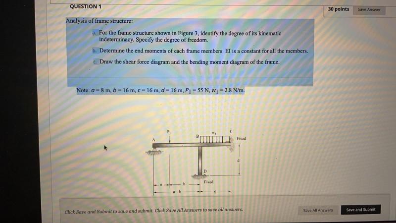 Solved Analysis of frame structure: a. For the frame | Chegg.com