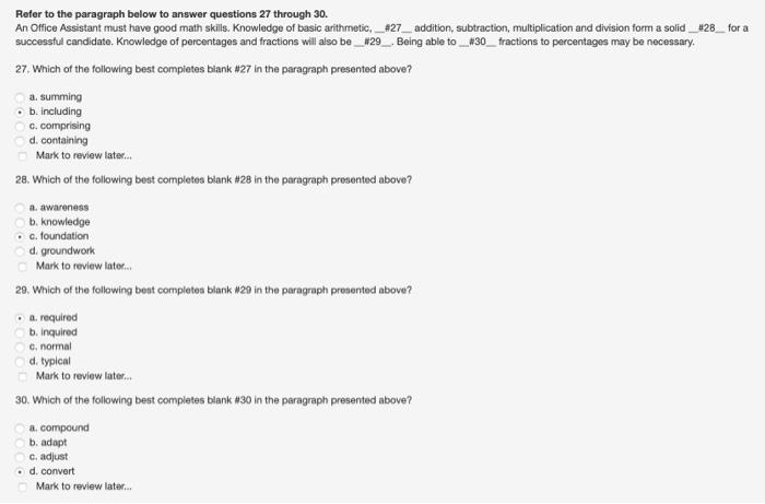 Refer to the paragraph below to answer questions 27 | Chegg.com