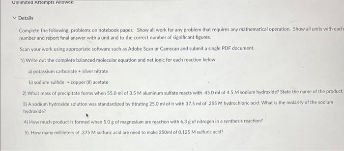 Solved Complete the following problems on notebook paper. | Chegg.com