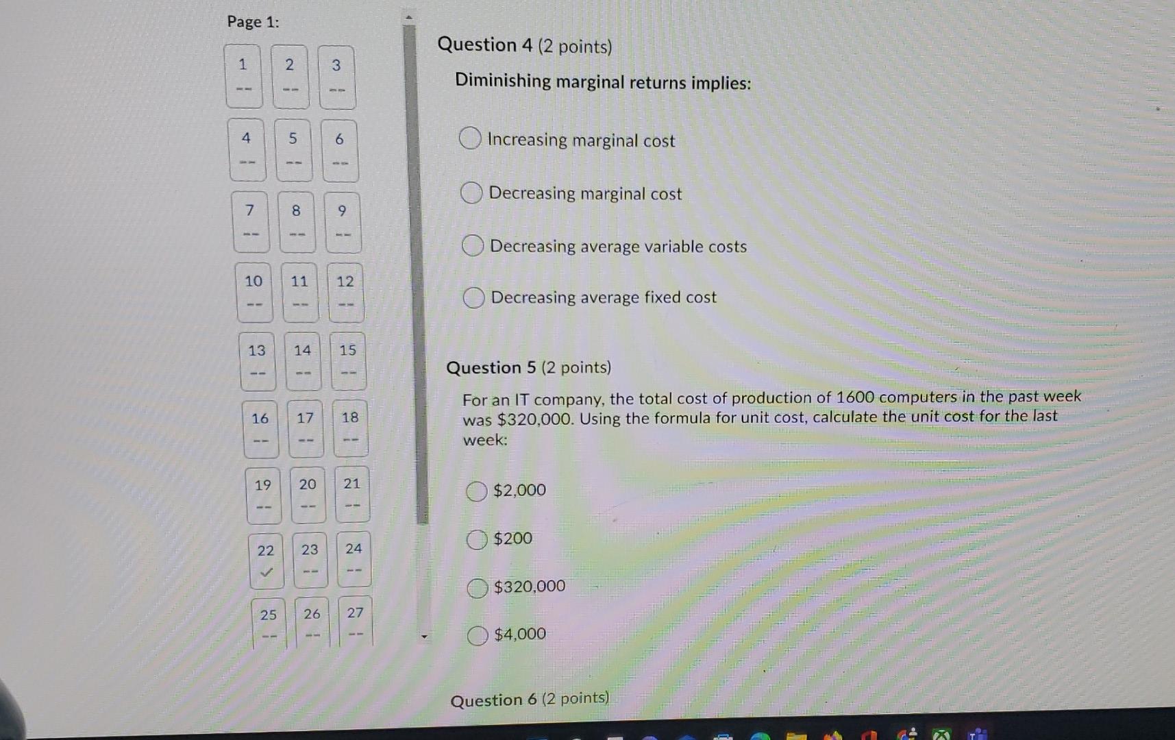 Solved Page 1: 1 2 3 Question 4 (2 points) Diminishing | Chegg.com
