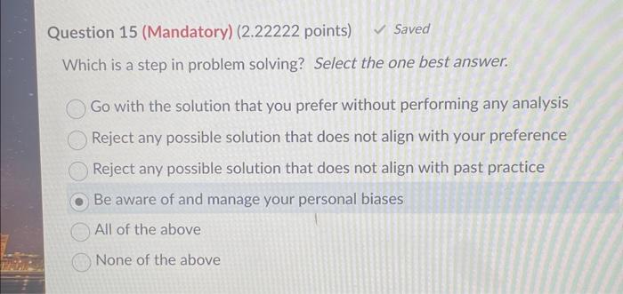 Solved Which is a step in problem solving? Select the one | Chegg.com