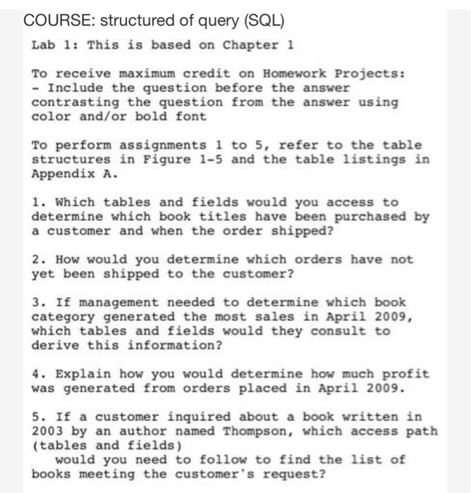 Solved COURSE: structured of query (SQL) Lab 1: This is | Chegg.com