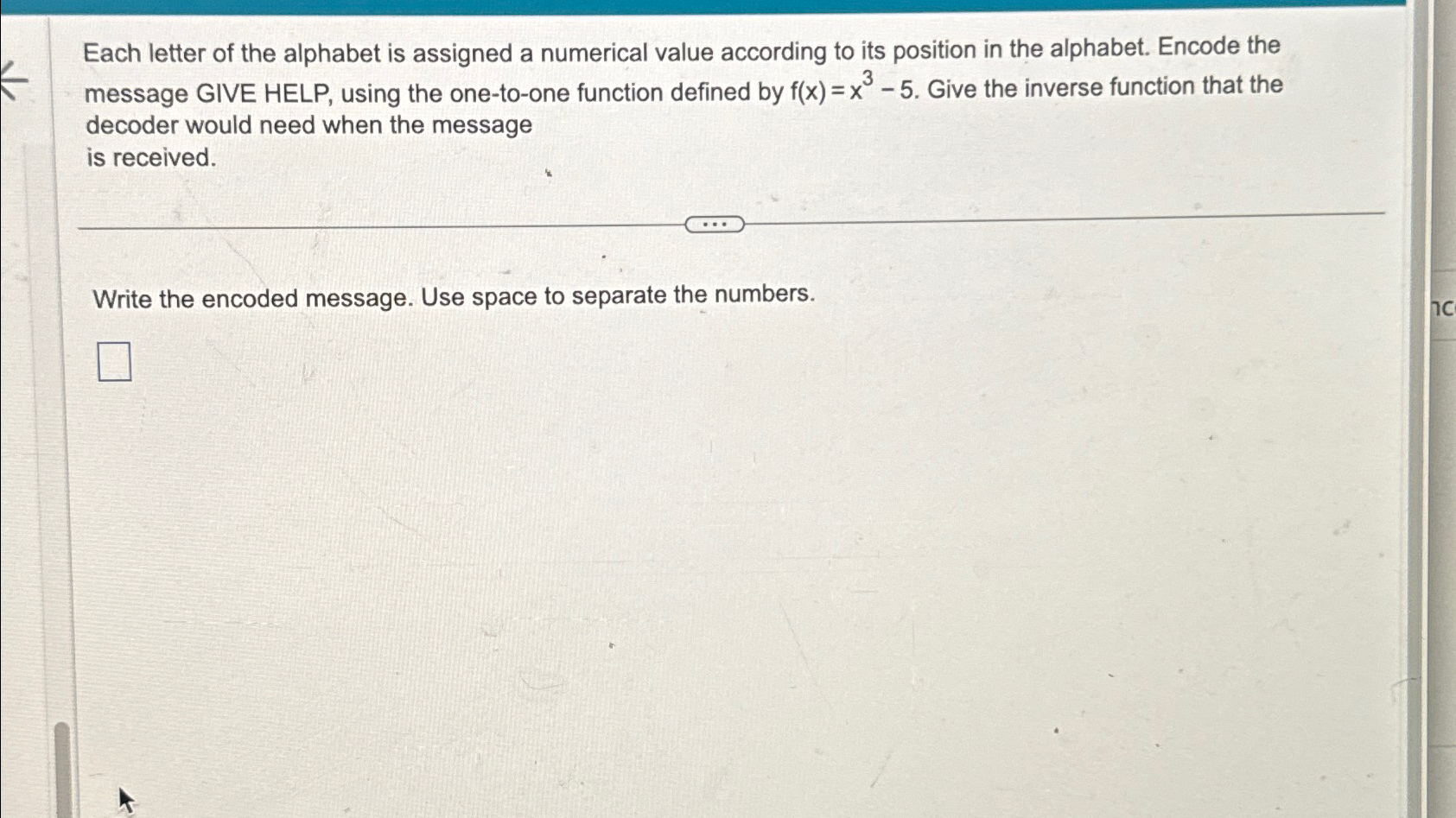 Solved Each letter of the alphabet is assigned a numerical | Chegg.com