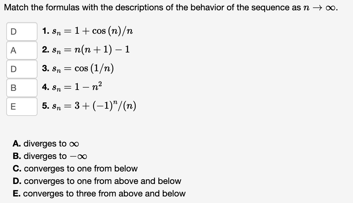 Solved Match the formulas with the descriptions of the | Chegg.com
