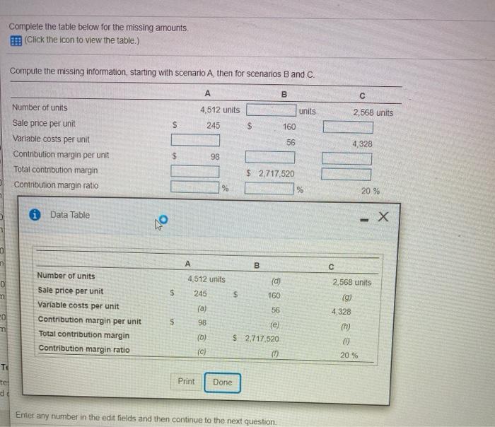 Solved Complete the table below for the missing amounts | Chegg.com