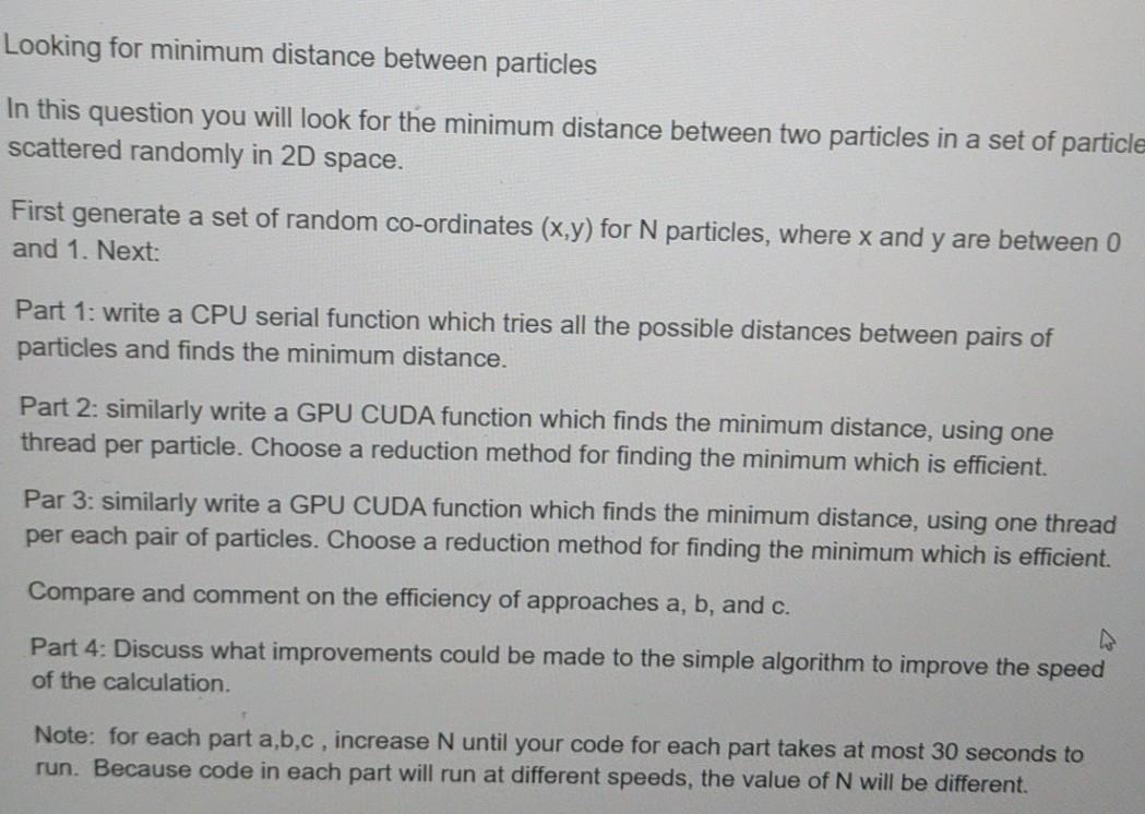Looking for minimum distance between particles In | Chegg.com