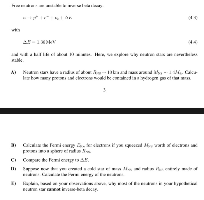 Solved Free Neutrons Are Unstable To Inverse Beta Decay: | Chegg.com