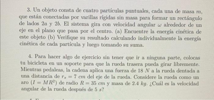 3. Un objeto consta de cuatro partículas puntuales, cada una de masa \( m \), que están conectadas por varillas rígidas sin m