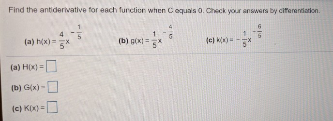 Solved Find The Antiderivative For Each Function When C E Chegg Com