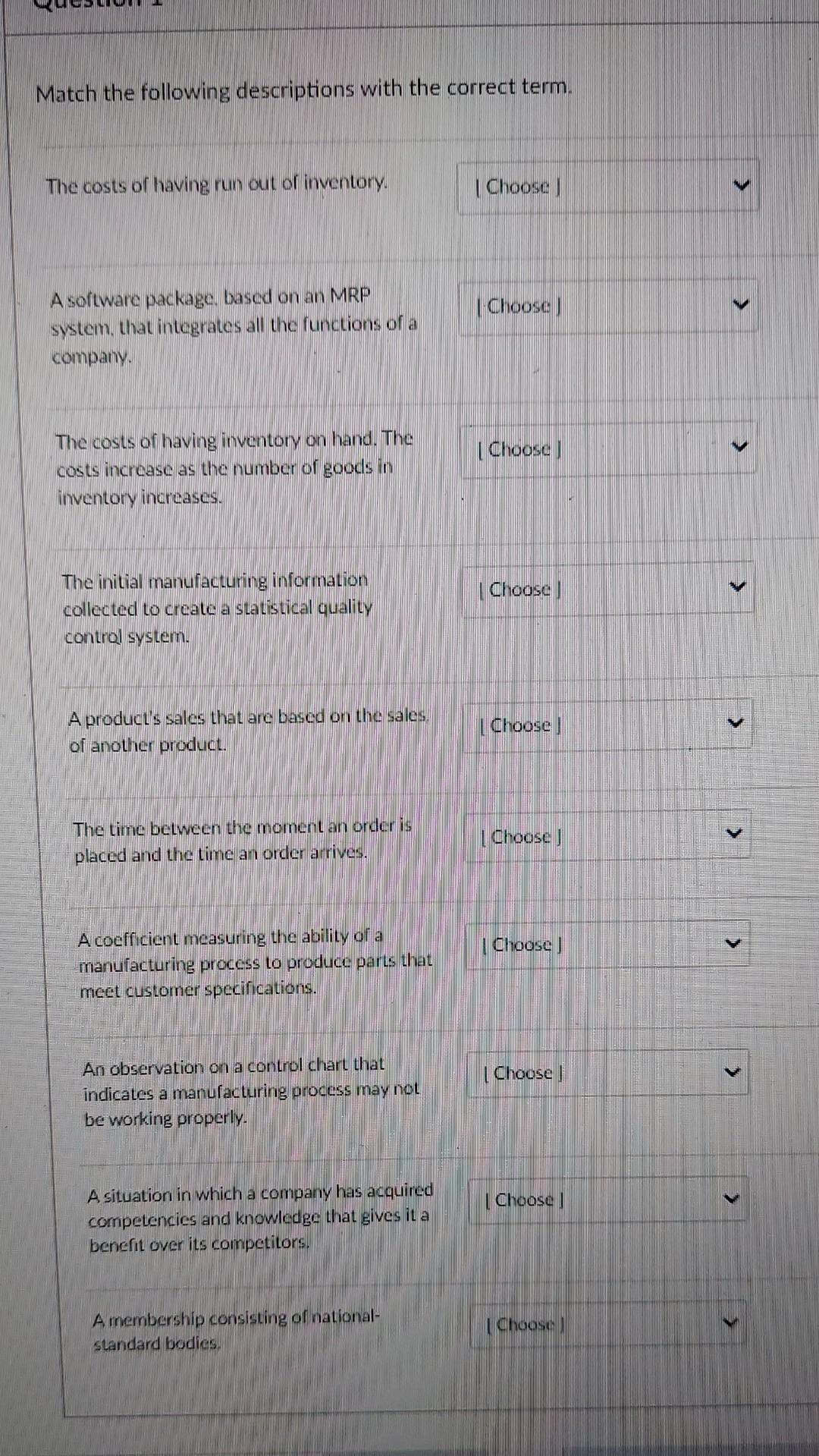 Solved Match the following descriptions with the correct | Chegg.com