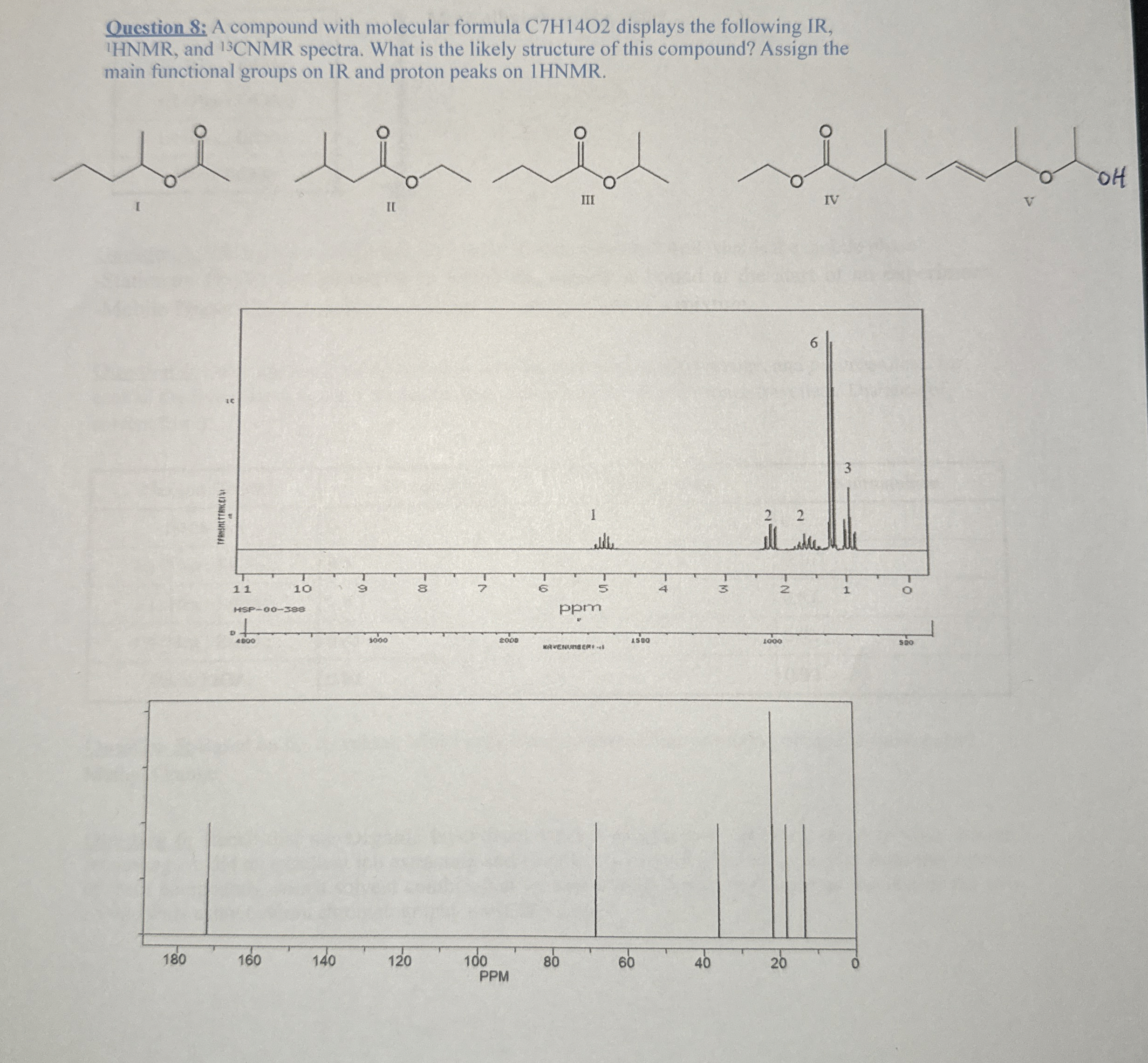 Solved Ouestion 8: A compound with molecular formula C7H14O2 | Chegg.com
